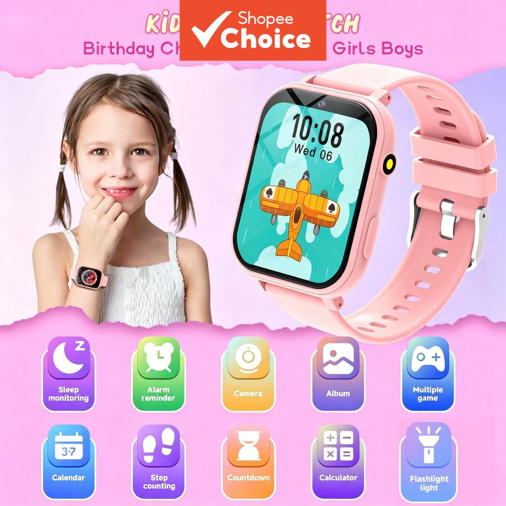 Novos Jogos de Smartwatch Infantil, Câmera Frontal HD, Monitoramento do Sono, Lanterna, Eletrônicos com Tela Sensível