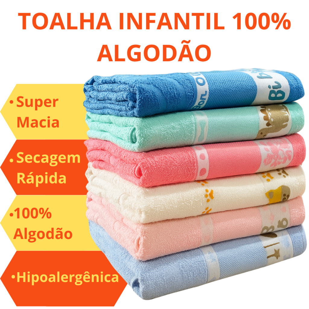 KIT 2 Toalhas De Banho Infantil Criança 100% Algodão Kids Enxoval Unissex Para Bordar Em Ponto Cruz