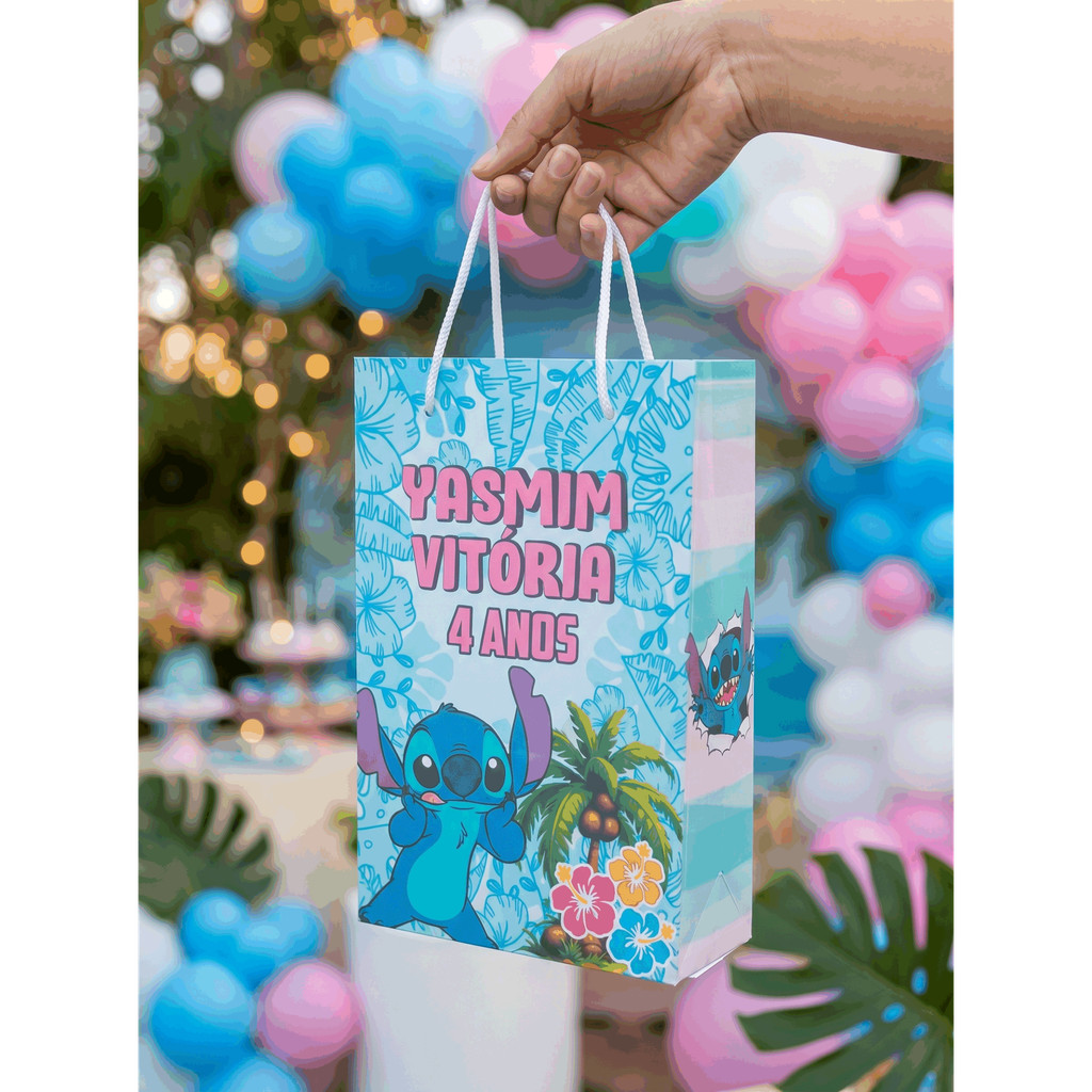 Sacolinha Personalizada com Nome e Idade - Tema Stitch - Lembrancinha Aniversário - Pegue e Monte
