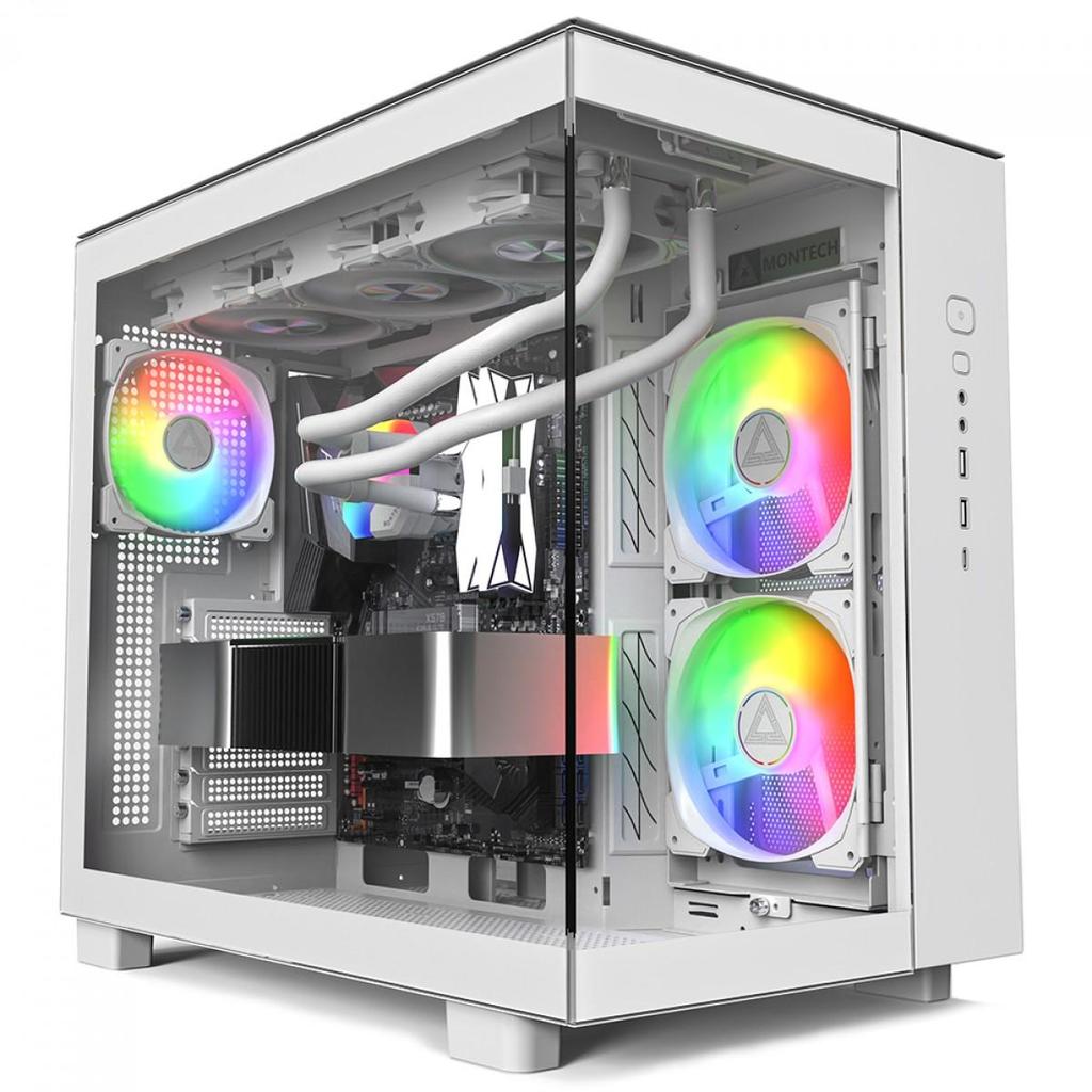 Gabinete Gamer Montech King 65 Pro, Mid Tower, Vidro Temperado, ATX Sem Fonte Com 3 Fans ARGB Branco