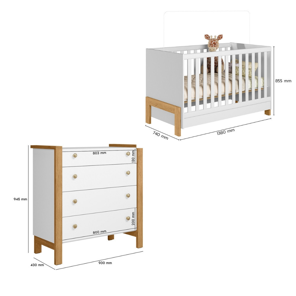 Quarto de bebê Berço Minicama com Cômoda 4 Gavetas Nina Qmovi — imagem 2 de 2
