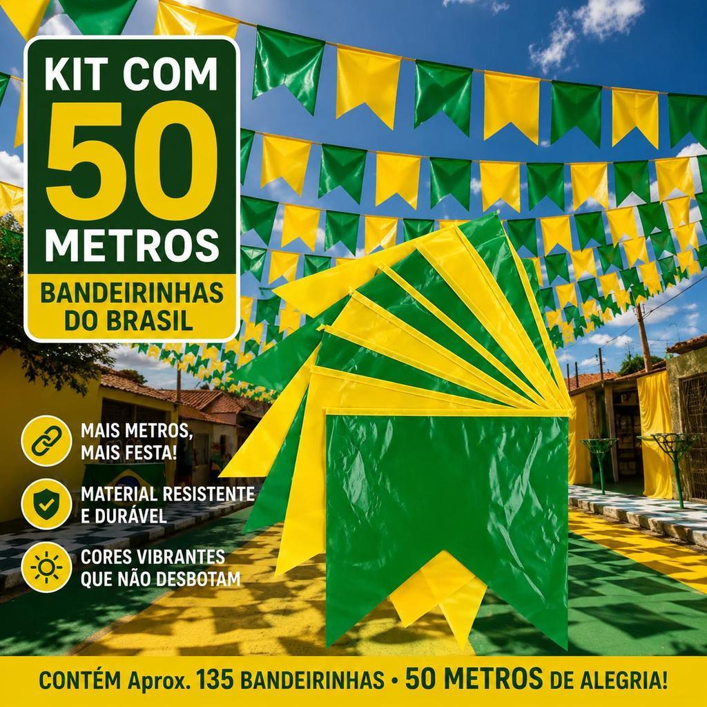 Bandeirinhas Do Brasil Festa Junina Plástico 10m Decoração Copa Do Mundo Bandeirola Plástico