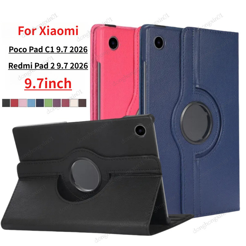 Para Redmi Pad 2 Capa De 9.7 Polegadas 2026 360 Suporte Giratório Smart Flip Couro PU Xiaomi Poco C1 9.7 " 2026 SE Mi Ta