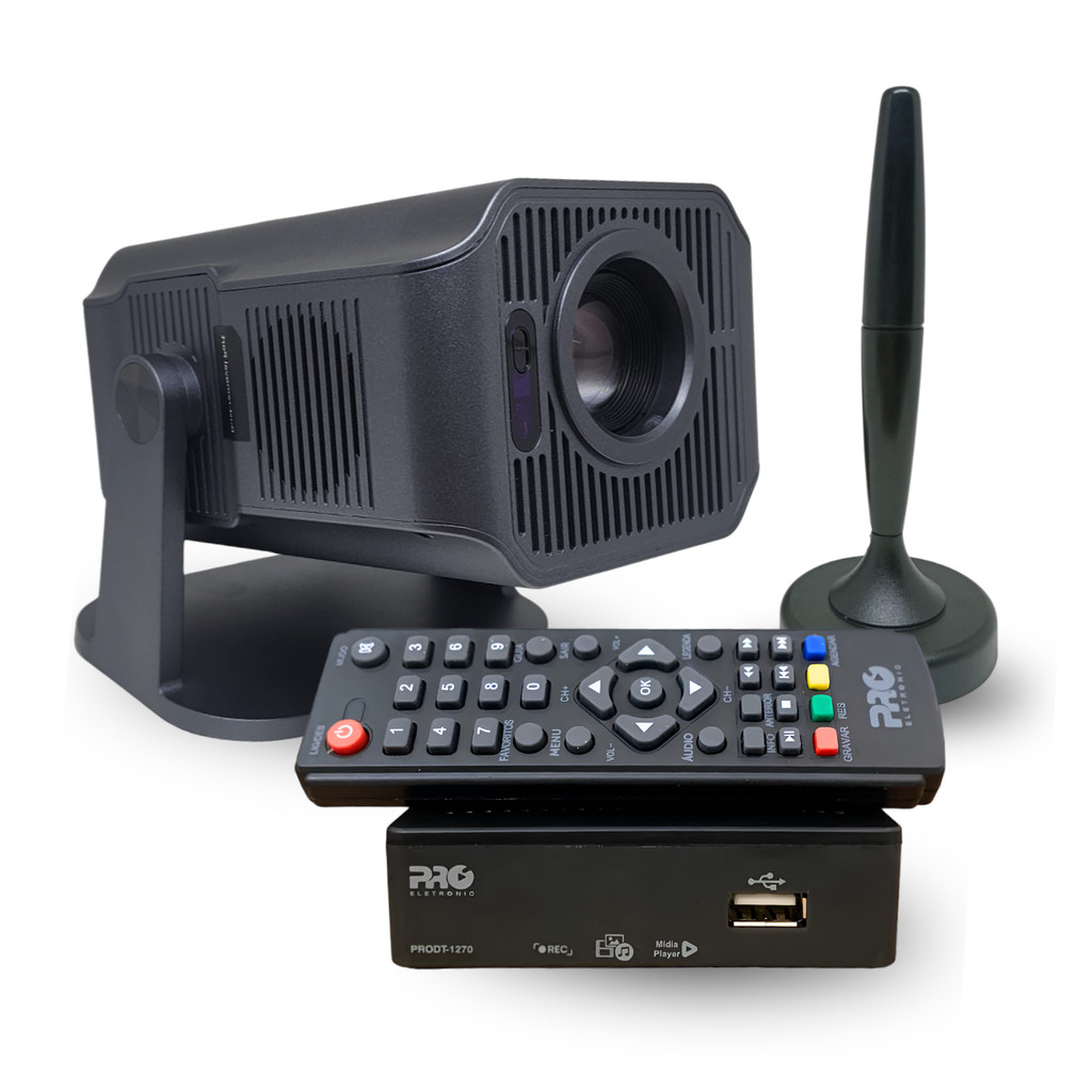 Kit Projetor Android PROJ-1000 + Conversor Digital + Antena HDTV