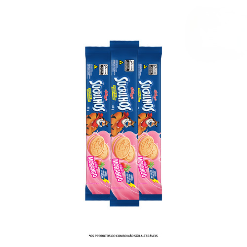 Combo Biscoito Recheado Sucrilhos Morango 85g 3 unidades