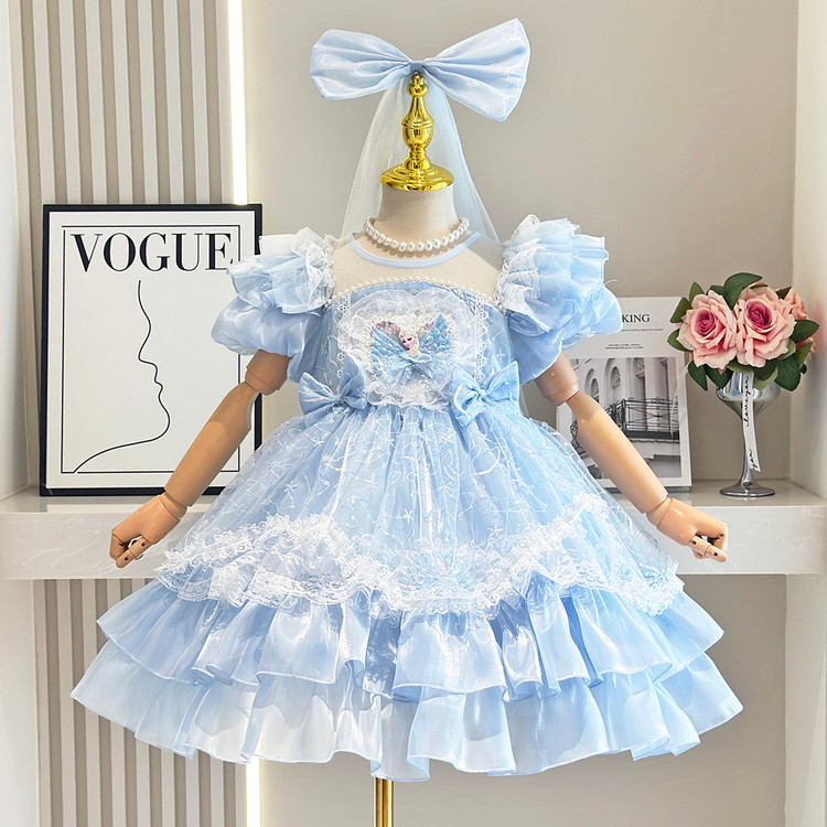 Menina Lolita Elsa Princesa Vestido 2026 Verão Menina Fofa Gaze Vestido Vestido Vestido de Aniversário