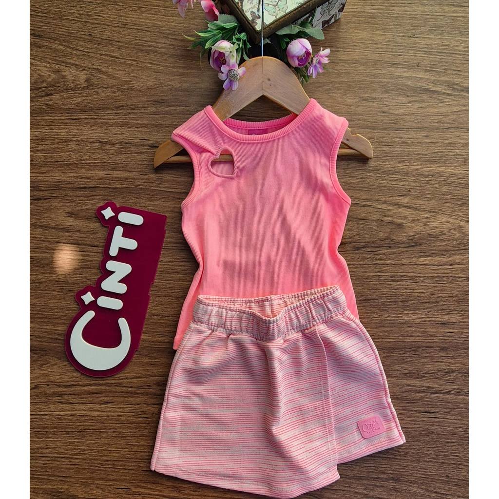 Conjunto Cinti Primavera verão  blusa e short/saia  2 ao 12 anos