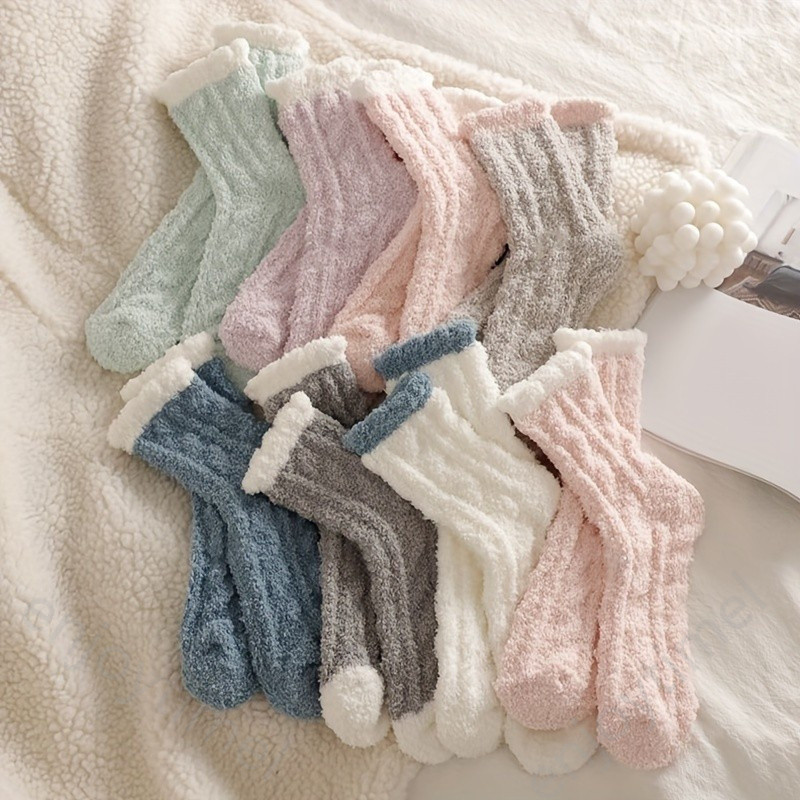 8 Pares de Meias de Lã Coral, Casuais e Quentes, Macias para Uso Doméstico, para Outono e Inverno, Meias e Artigos de Ma