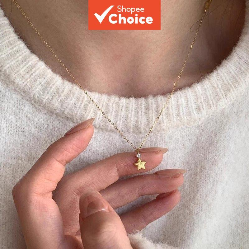 Colar de estrela de cinco pontas feminino com design de estrela da sorte, minimalista, corrente clavicular