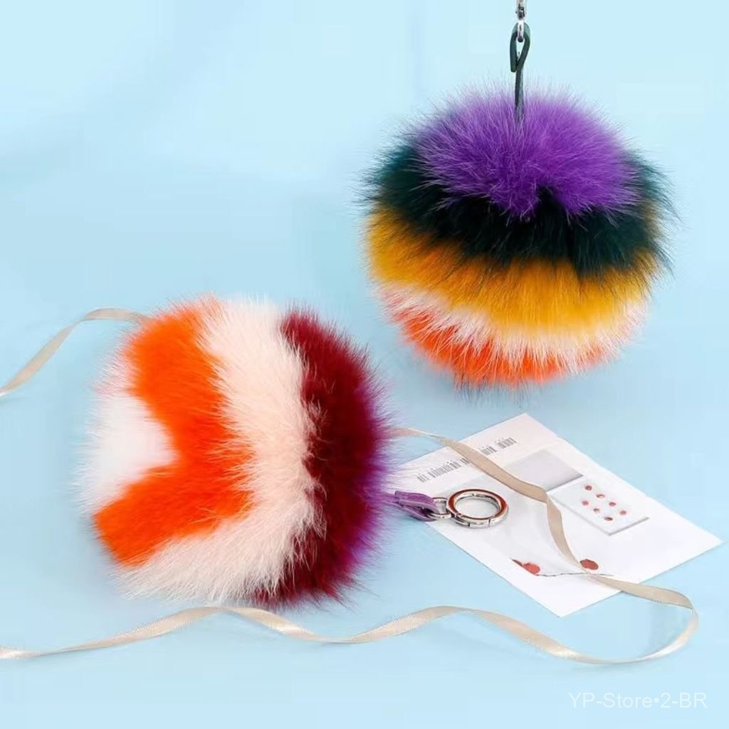 Acessório de pingente para bolsa, pingente de bolsa de pele de raposa colorida de alta qualidade, pingente de boneca de