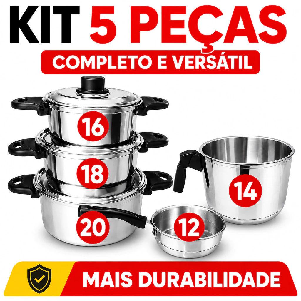 Jogo de Panelas Caçarola Alumínio Polido Grosso + Frigideira + Canecão Completo — imagem 1