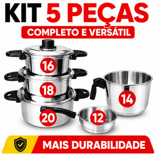 Jogo de Panelas Caçarola Alumínio Polido Grosso + Frigideira + Canecão Completo