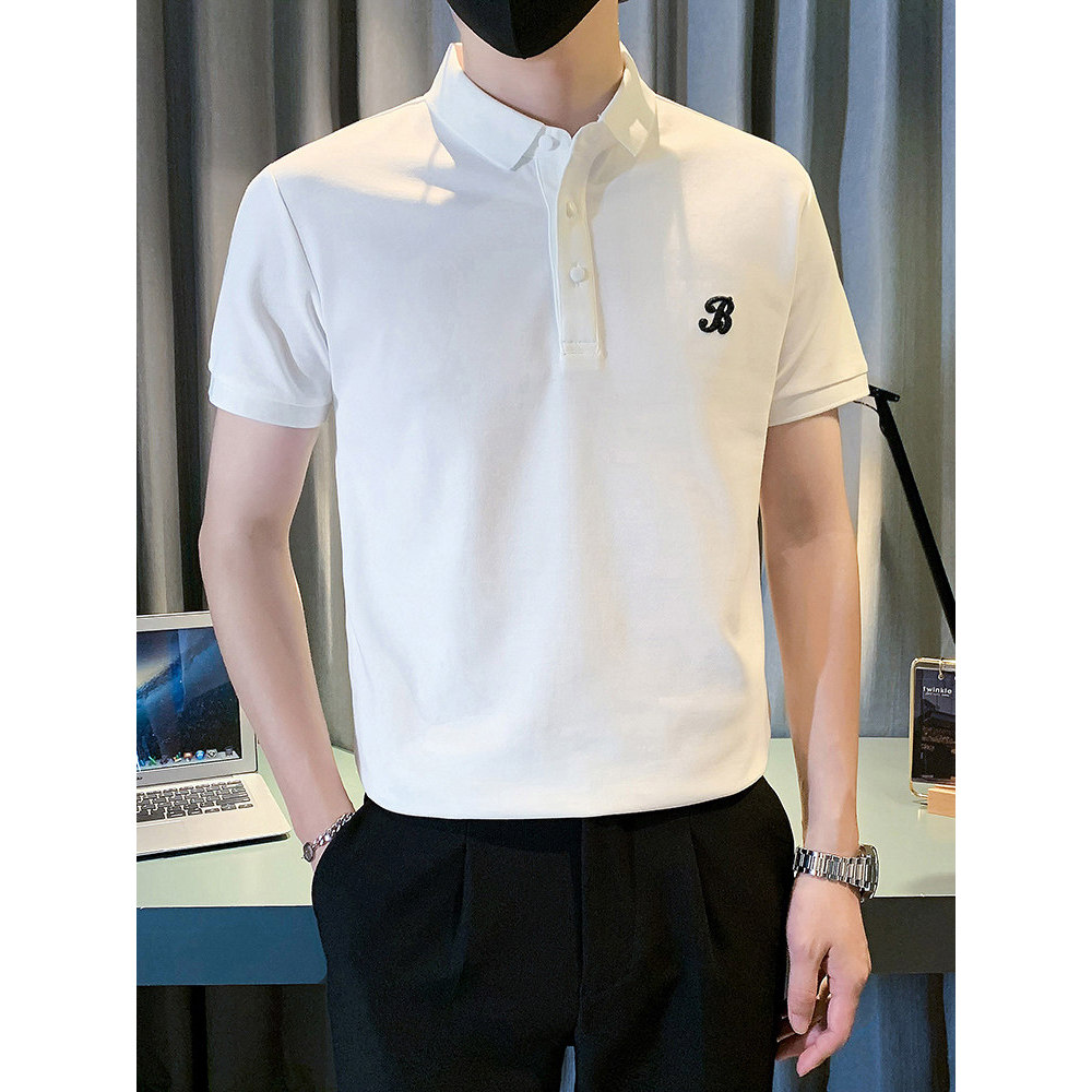 Camisa Polo bordada masculina verão Street Wear rufião bonito All-Match de manga curta 2024 novo estilo masculino Casual