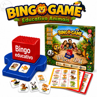Jogo Bingo Infantil Educativo Animais Pedagógico com Cartela Ejetor Família Brinquedo Completo