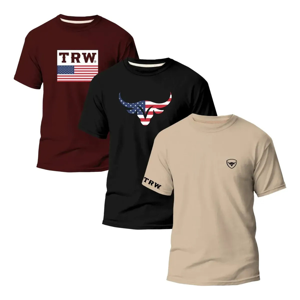 Kit 3 Camisetas Country Rodeio Texas 100% Algodão Peruana