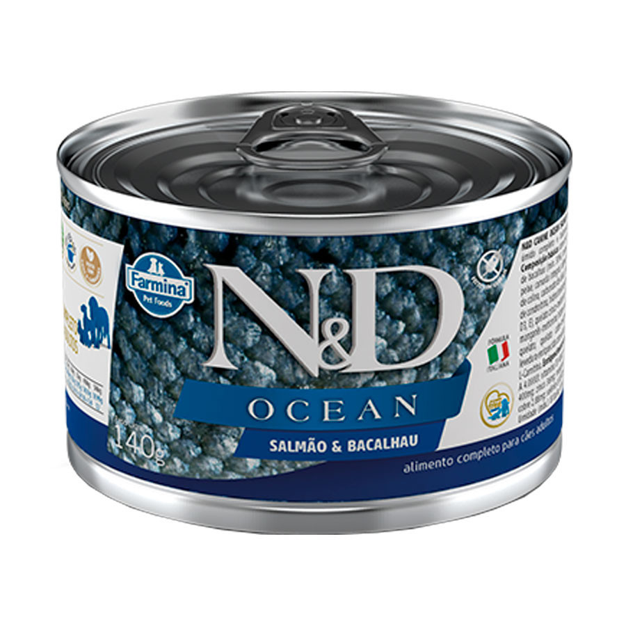 A Ração Úmida lata N&D Ocean Salmão e Bacalhau 140g