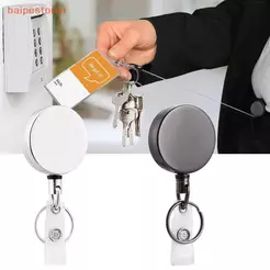 [baipestoner] Chaveiro De Fio De Metal Retrátil Puxar Crachá Carretel ID Cordão Nome Tag Cartão Fácil De Corda Bule Elás