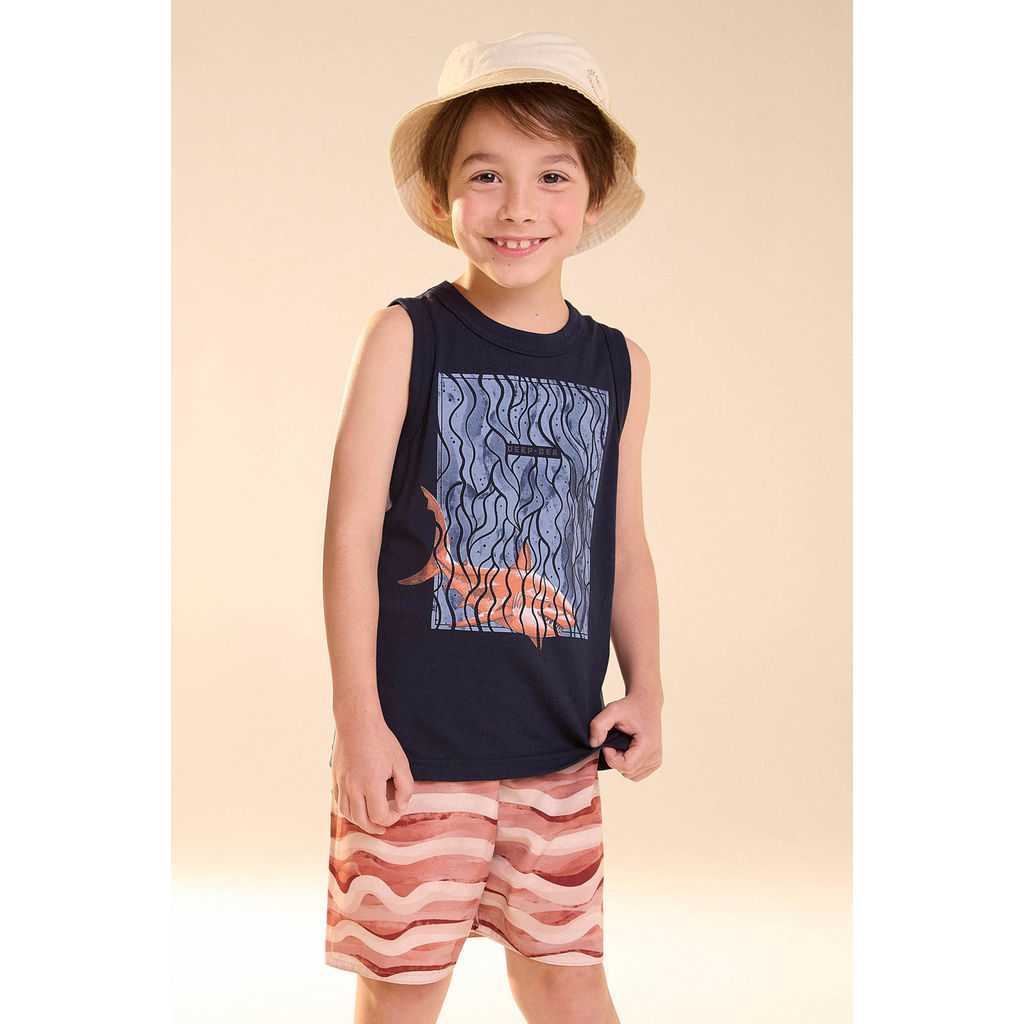 Conjunto Curto Infantil Menino Tubarão Elian Azul
