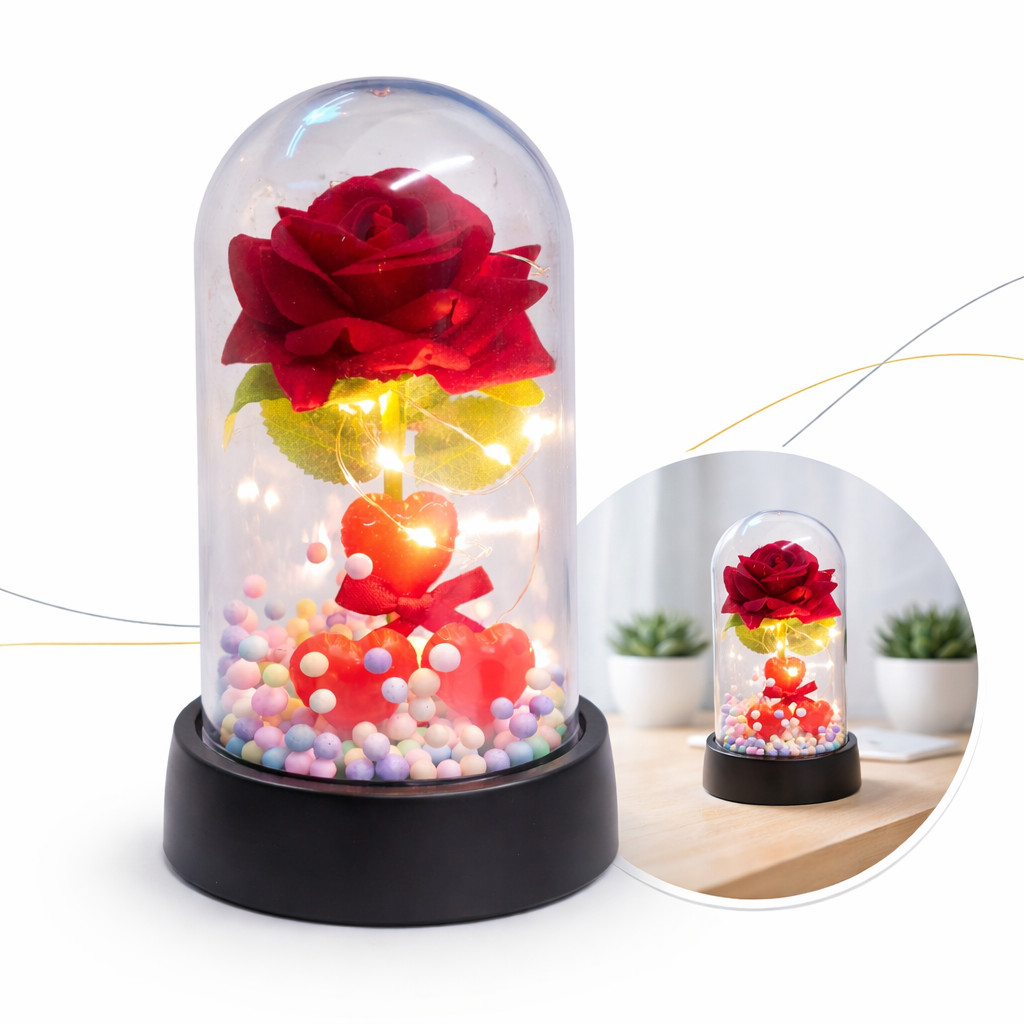 Luminária Rosa Eterna Pétalas Decorativas Romântica Presente