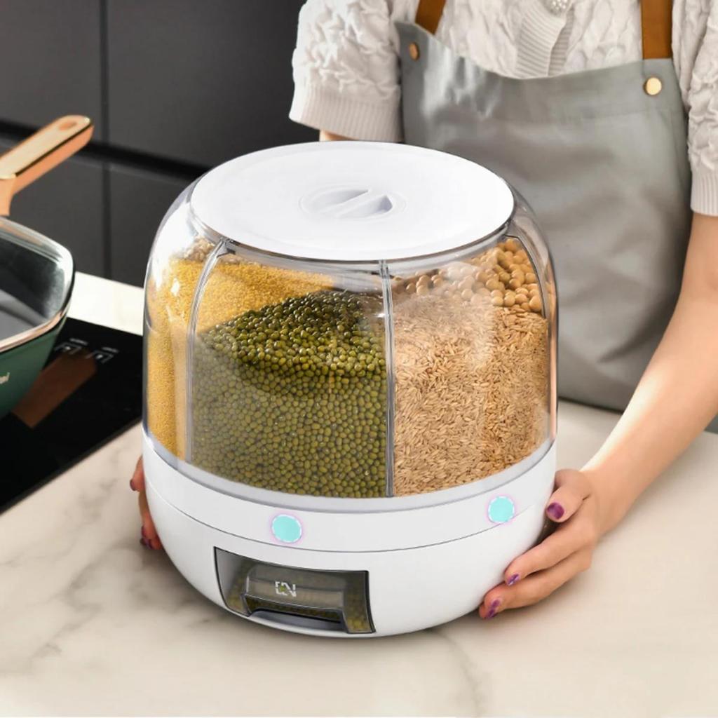 Recipiente Organizador de Alimentos Transparente Giratório com 6 Compartimentos Dispenser Multiuso para Grãos Cereais AG