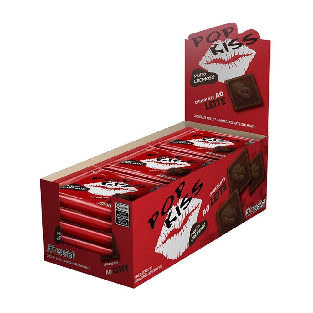 Chocolate Pop Kiss ao Leite 20g - Embalagem com 15 Unidades