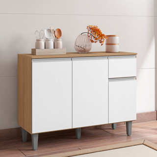 Balcão de Pia Amêndoa Branco Vanessa C/ tampo Ajl Móveis em Oferta na Shopee