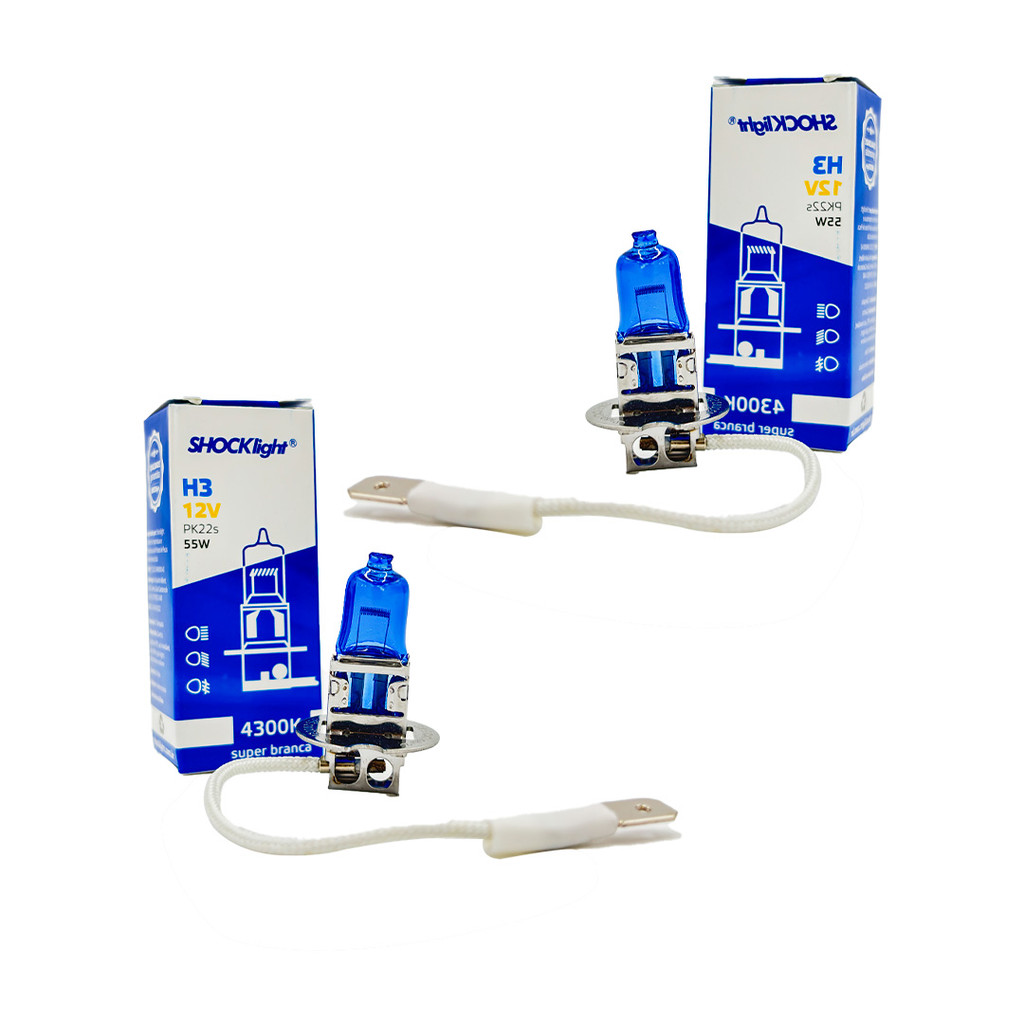 Par Lâmpada Halógena Super Branca 4300k H3 55w Shocklight