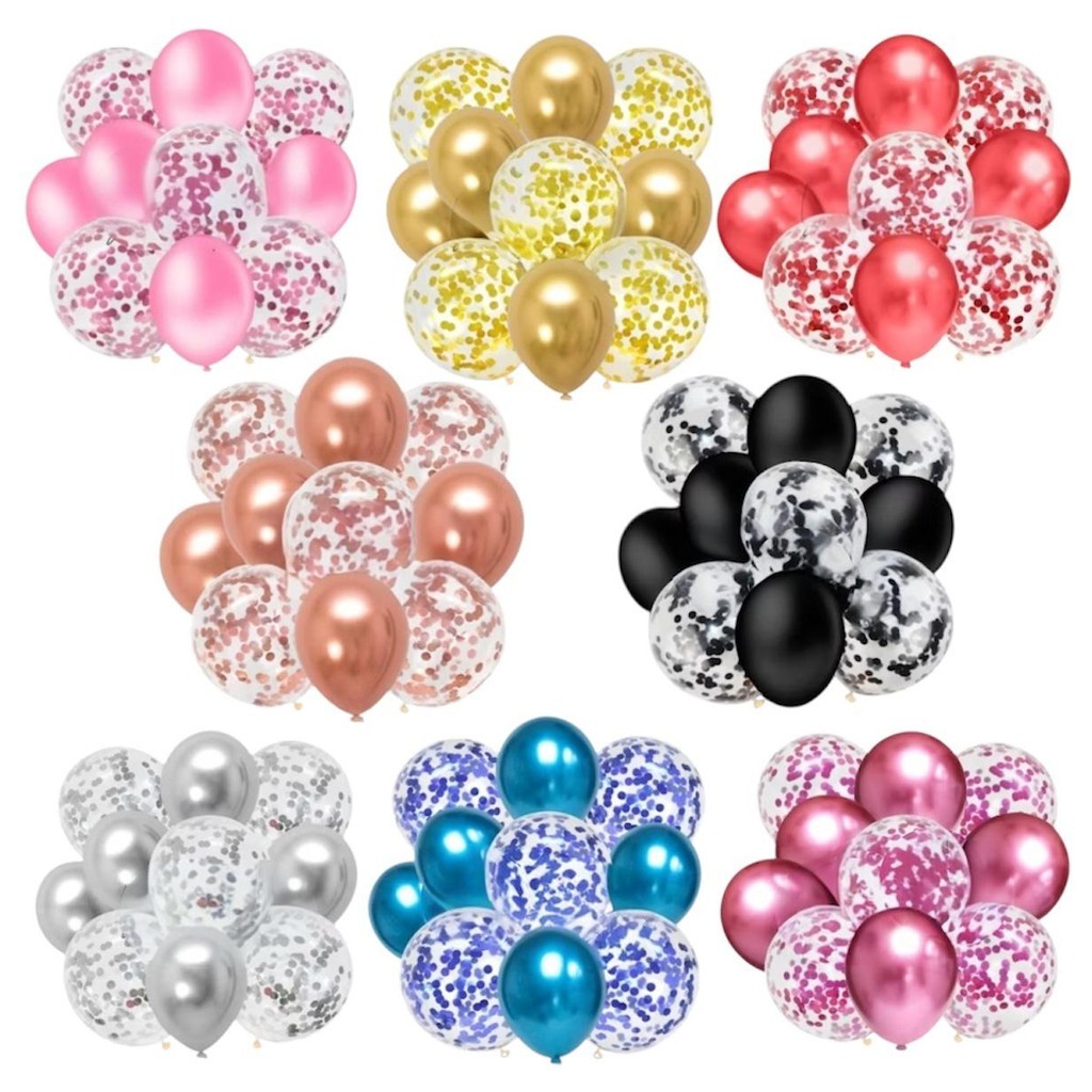 kit Balão De Látex Confete 10un Balões Para Decoração Festa Aniversário Balões Coloridos Bexiga Látex em Oferta na Shopee