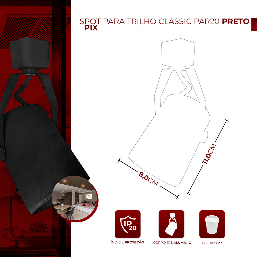 Spot Classic Preto Par20 Pix — imagem 2 de 2