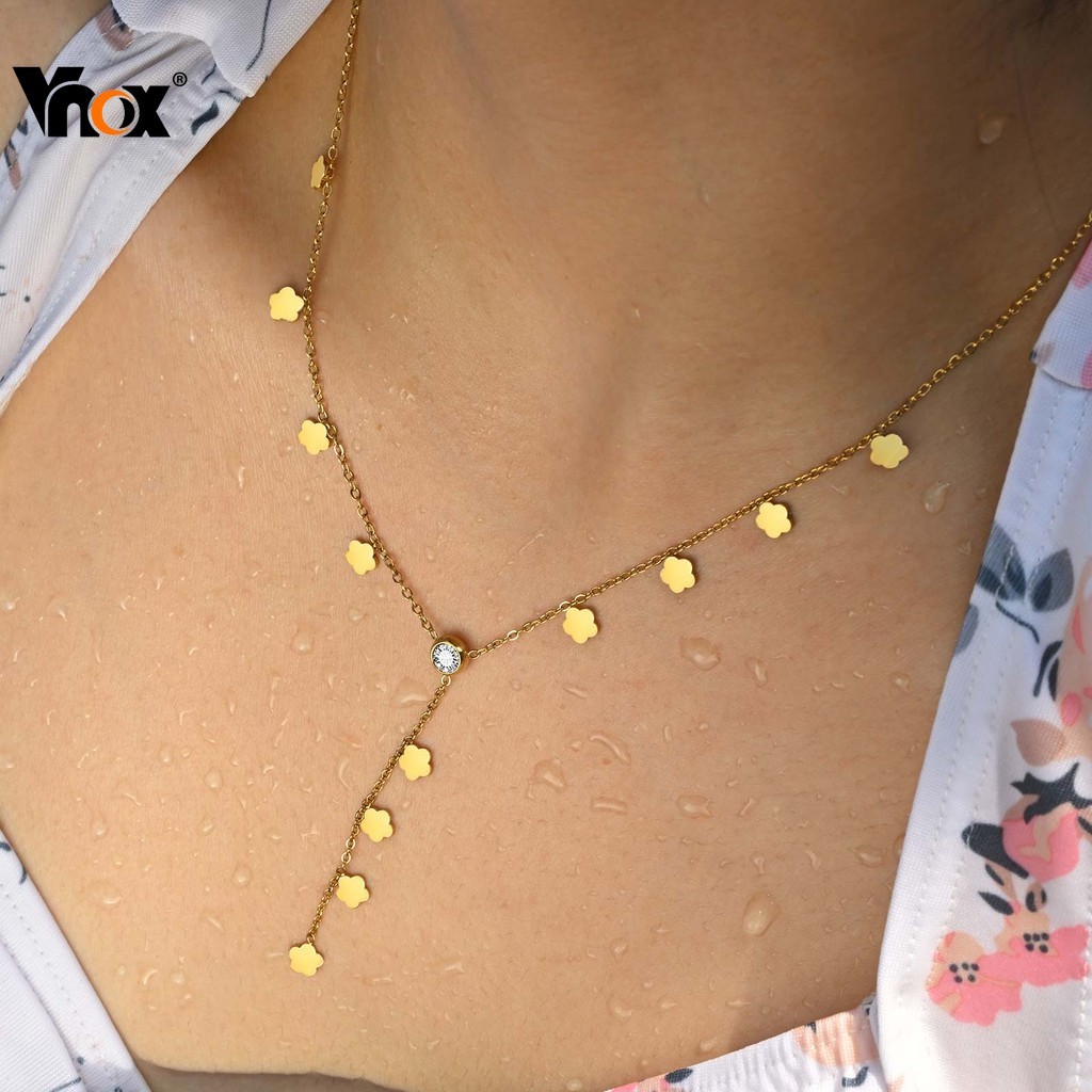 Vnox Flores Zircão Cúbico Em Forma De Y Colar , Ouro Aço Inoxidável À Prova Dwaterproof Água Longo Simples Moda Feminina em Oferta na Shopee
