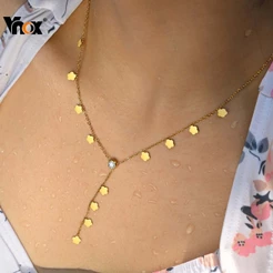Vnox Flores Zircão Cúbico Em Forma De Y Colar , Ouro Aço Inoxidável À Prova Dwaterproof Água Longo Simples Moda Feminina