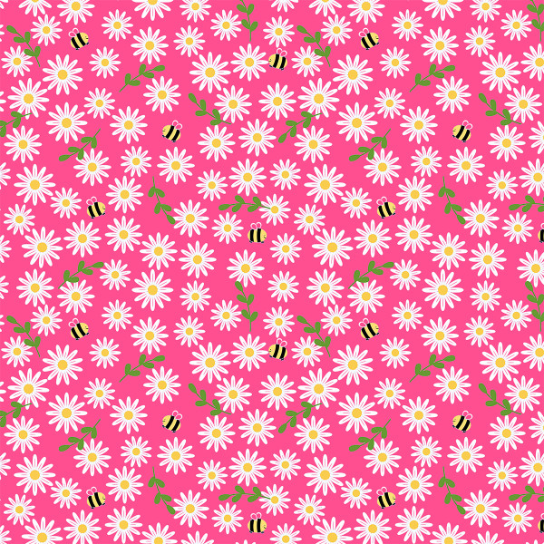 Tecido Tricoline Abelha E Margaridas Fundo Rosa 100% Algodão Bolsas Luxo Artigos De Ateliê Patchwork