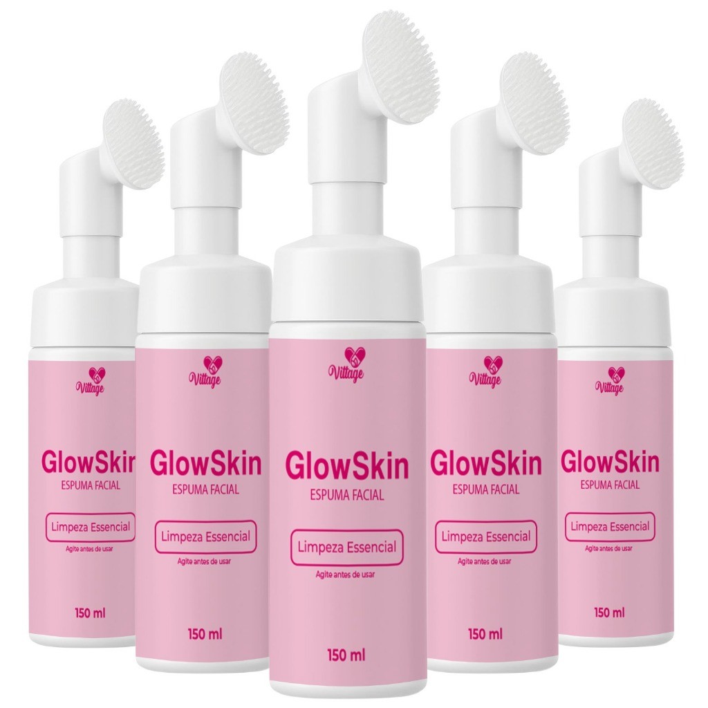 Kit 5 GLOW SKIN Sabonete Facial em Espuma Limpeza Profunda para uma Pele Iluminada | Com Aplicador Massageador