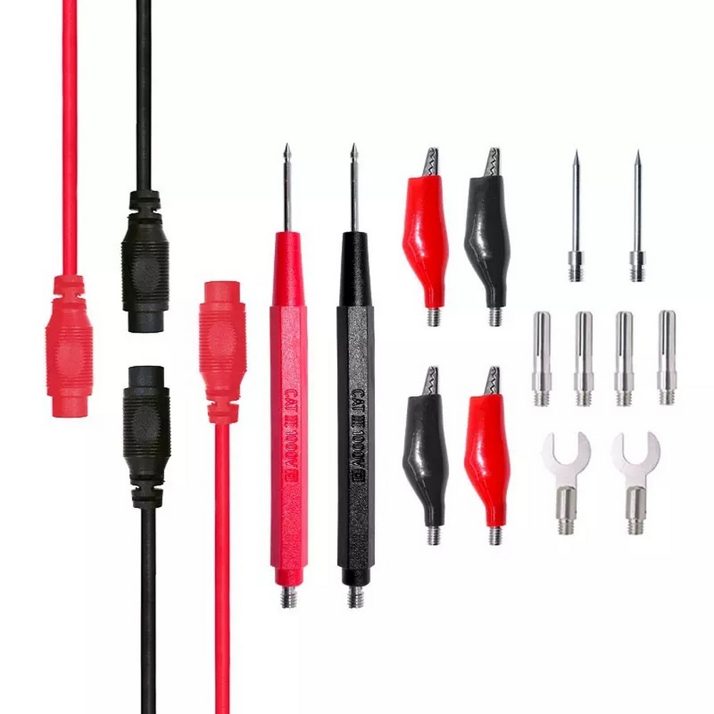 Jogo de Pontas de Prova Universal para Multímetro Plugue Banana e Garra Jacaré - Kit com 16 peças