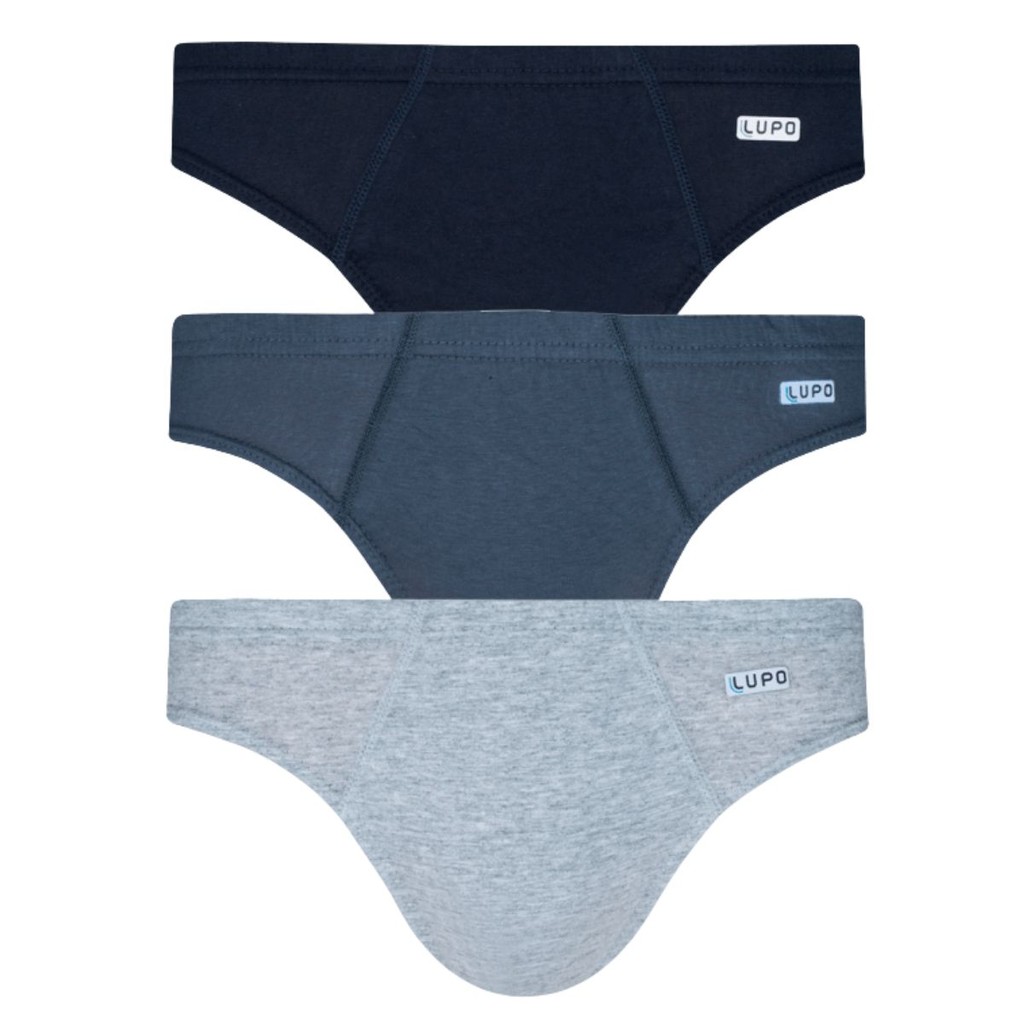 Kit 3 Cuecas Slip Algodão Adulto Masculino Lupo