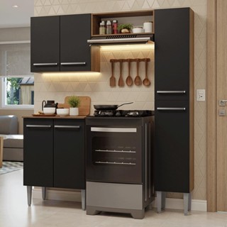 Armário de Cozinha Compacta 156 cm Rustic/Preto Emilly Madesa 02 em Oferta na Shopee