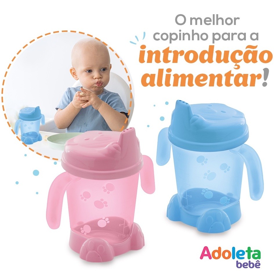 Copo com Alça Para Bebê 200ml Adoleta Bebê | Porta-Suco Urso | Copinho para Bebê Urso Azul ou Rosa