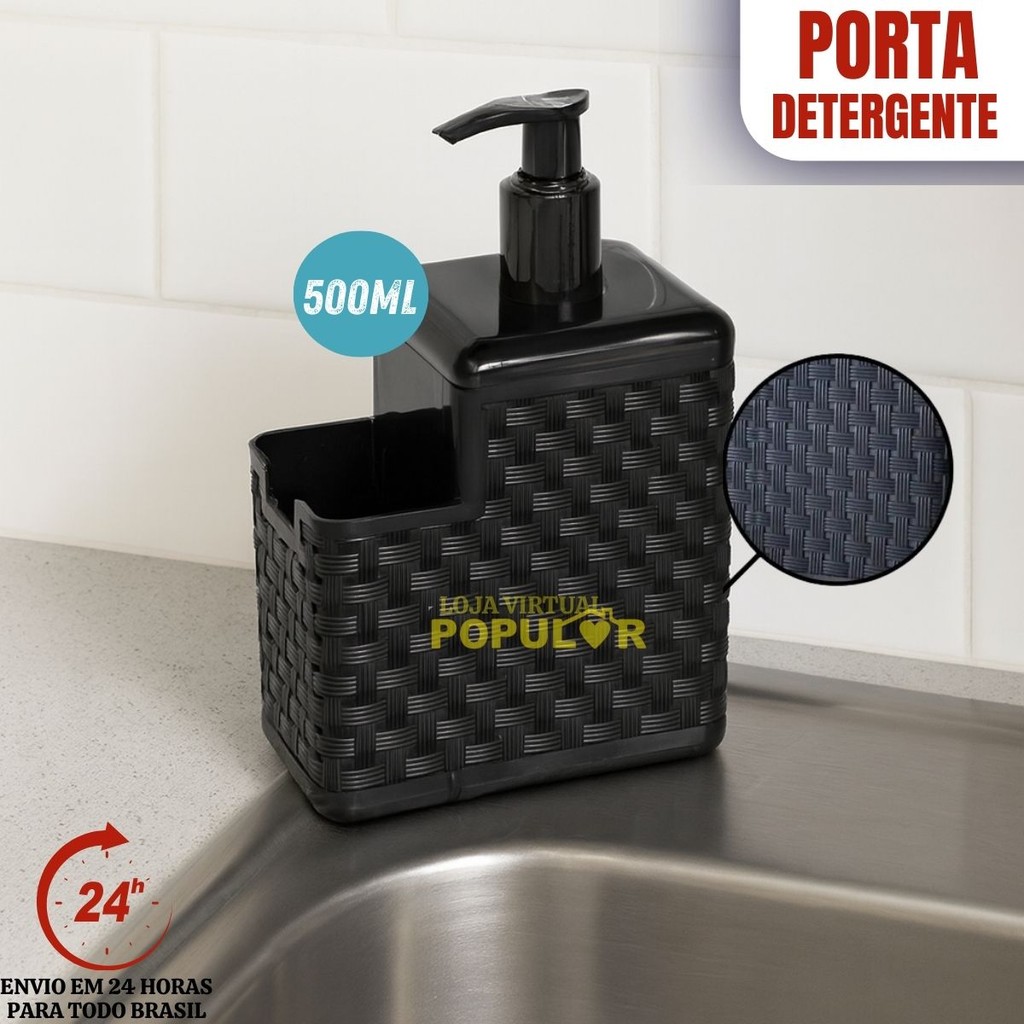 Porta Detergente Com Suporte Para Bucha Esponja  500ml Sabão 2 em 1 Rattan Arqplast 500ml
