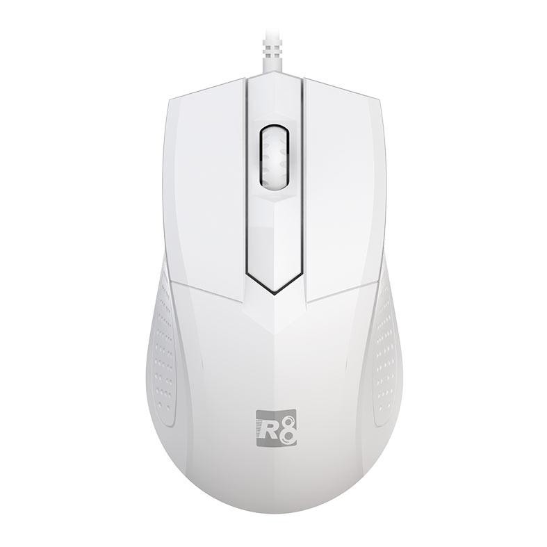Mouse R8 1607, 1200DPI, 3 Botoes, Branco, R8-1607-WH