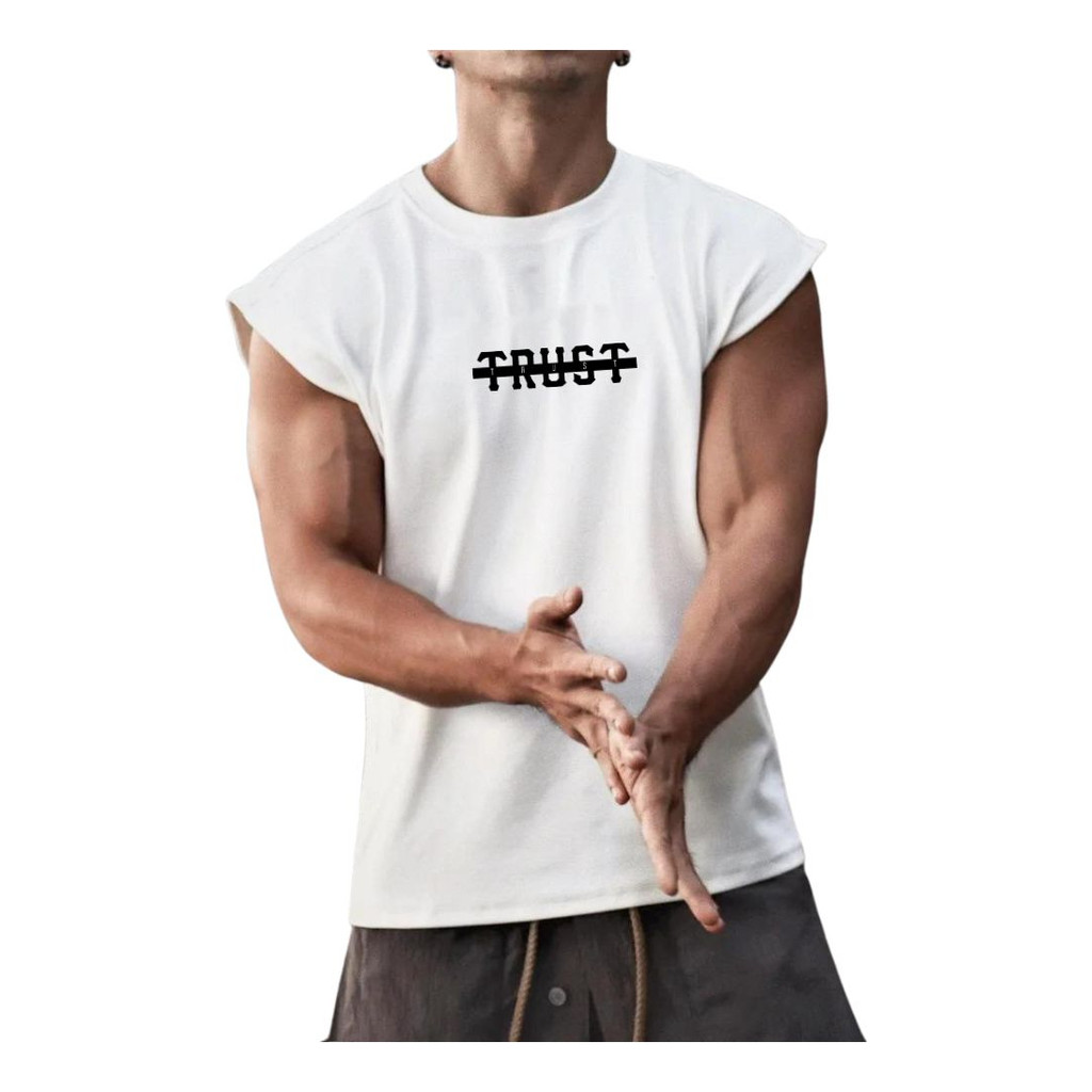 Camisa Regata Oversized Estampa Trust Maromba Bodybuilder Academia Bt188