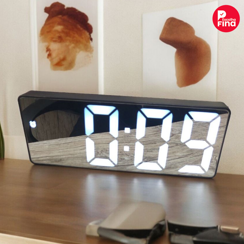 Relógio Despertador Digital Preto com Sensor de Temperatura e Alarme em Oferta na Shopee