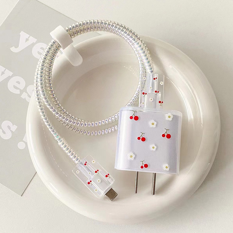 Conjunto de 5 peças nó cereja adequado para Apple 2 0w capa de cabeça de carregamento 18w carregador de cabeça de carreg