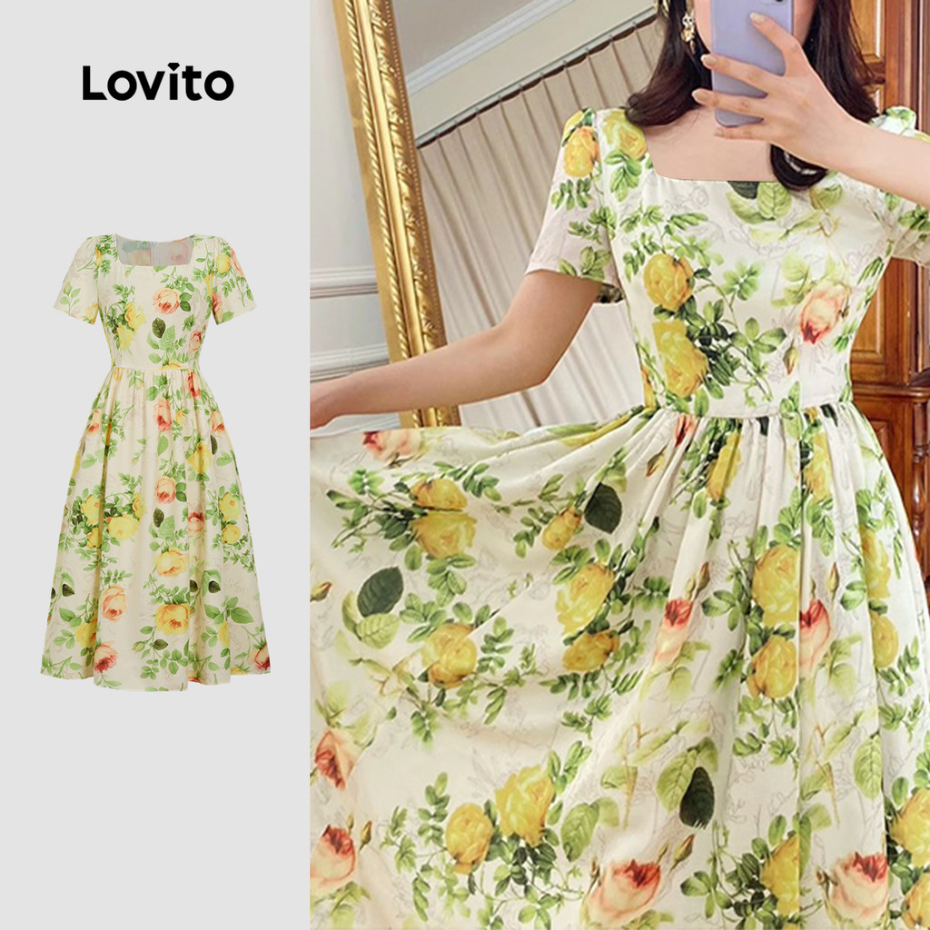 Lovito Vestido Elegante Plissado Para Primavera/verão Para Mulheres L149LD480 em Oferta na Shopee