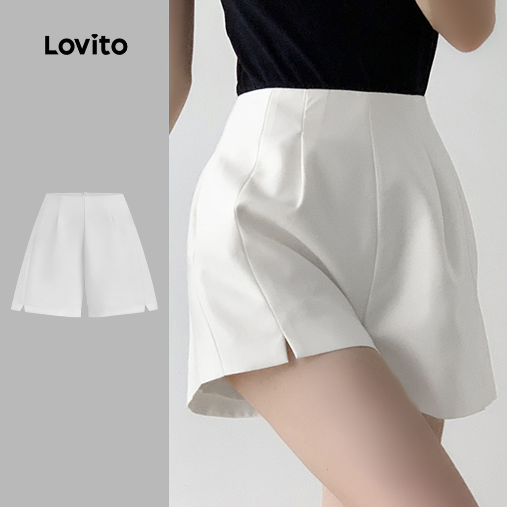 Lovito Shorts Casuais Shorts Pregueados de Primavera/verão Brancos Off para Mulheres L151AD299 em Oferta na Shopee