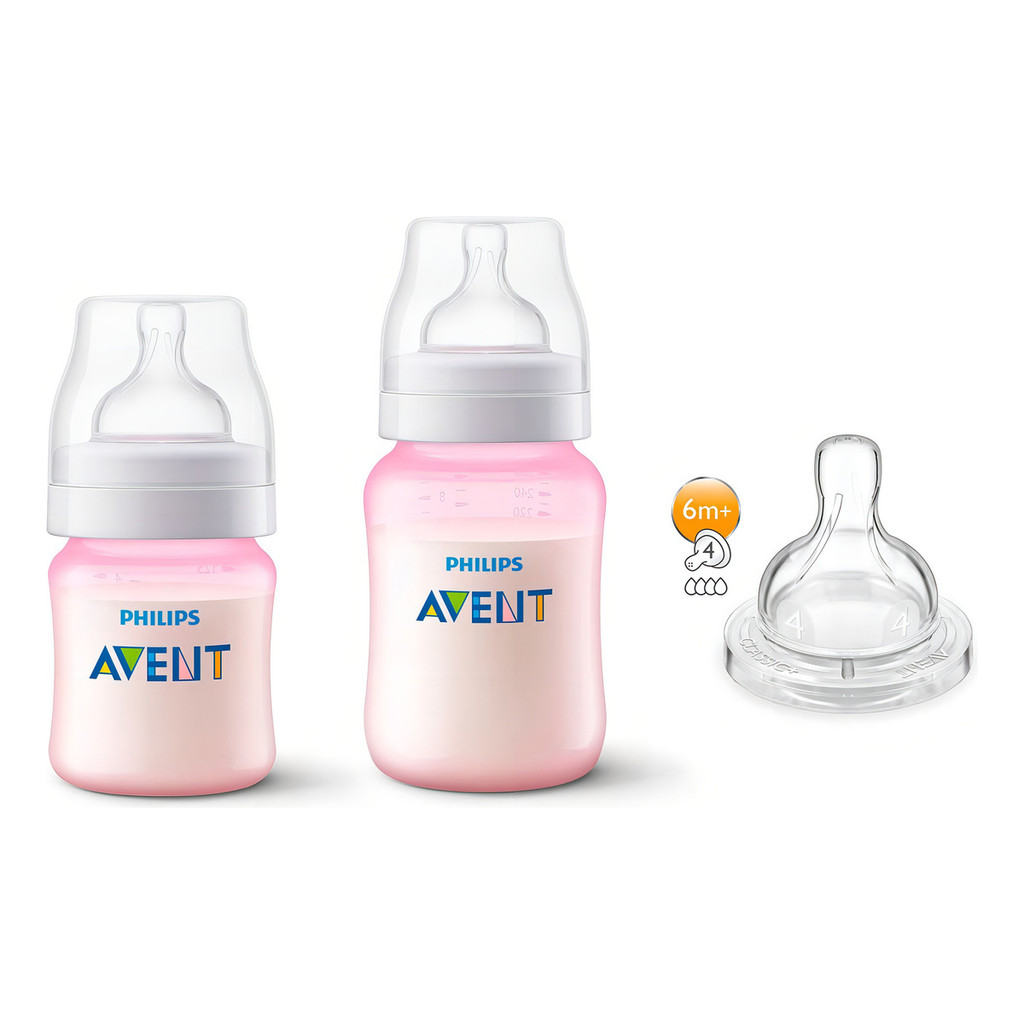 Kit 2 Mamadeiras Clássica Anticólica 125/260ml Rosa + 1 Bico