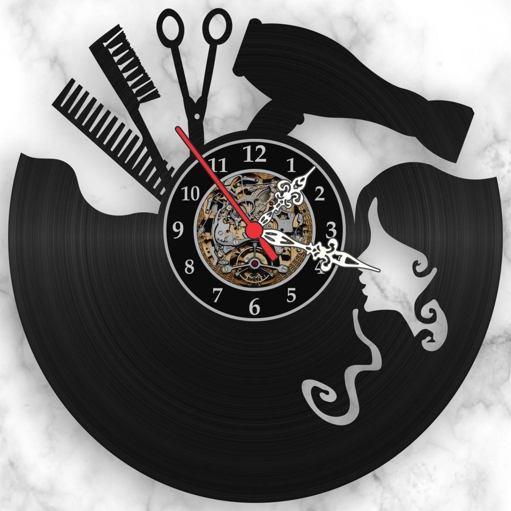 Relógio Salão de Beleza Cabeleireiro Disco de Vinil Parede Decoração Retrô Moderna Vintage Promoção em Oferta na Shopee