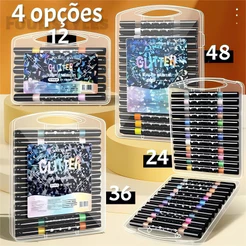 Marcador metálico 12/24/36/48/60 caneta de glitter de cabeça dupla marcador de cabeça dupla brilhante