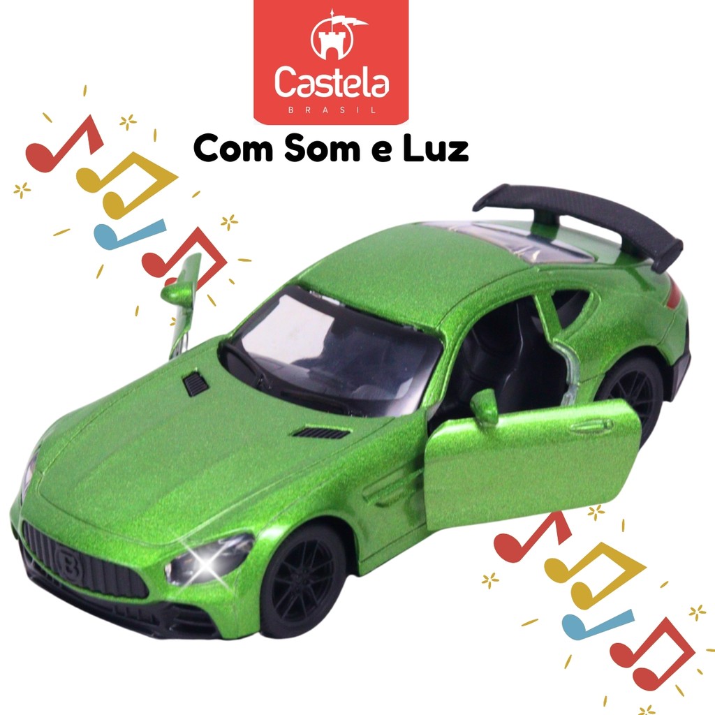 Detalhes do Carrinho Miniatura Verde Metal 1:32 C/ Som e Luz - Castela Brasil