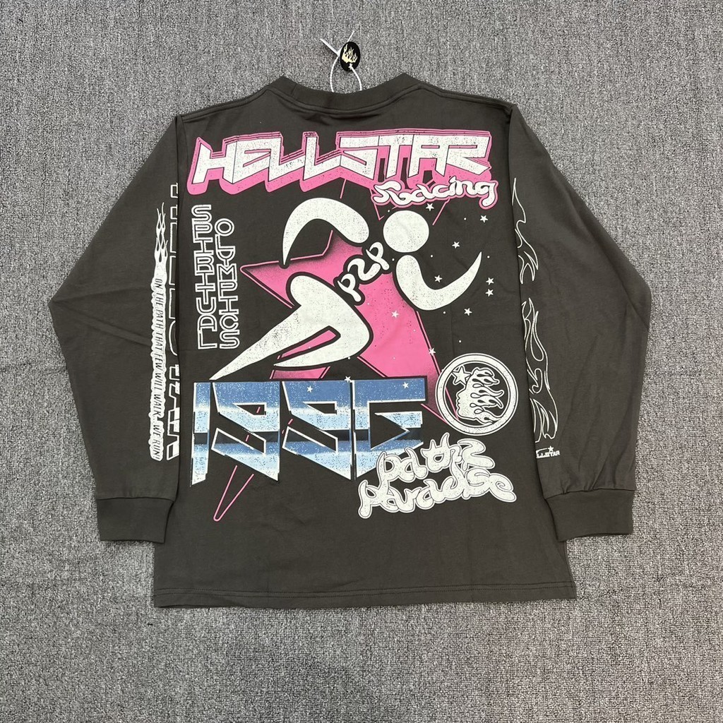 Moleton Gola Careca ESTAMPA 2 LADOS GRANDE Hellstar Studios Spiritual Running de manga comprida Estilo homem mulher