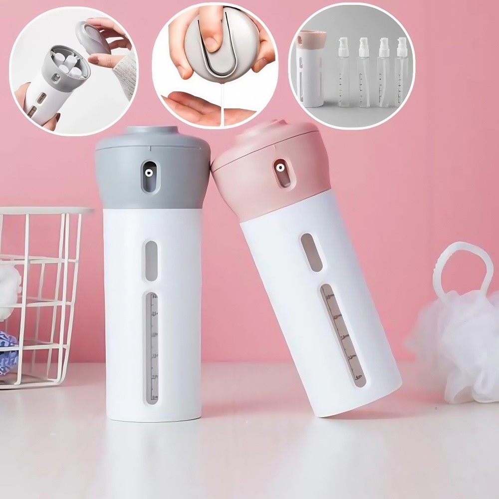 Kit Viagem Frascos Porta Shampoo 4 Em 1 Dispenser De Shampoo e Condicionador